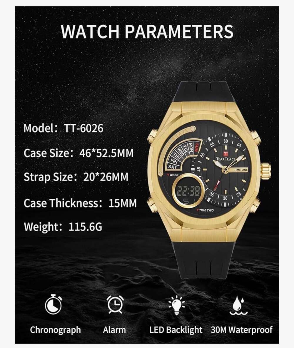 TEARTRACE Men's Watches Analog Digital Quartz Waterproof Sport Watches - Picture 4 of 8